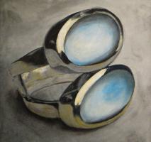 Ring mit Ceylonmondsteinen - 20 x 20 cm - Malerei